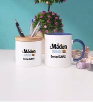 Maden Mühendisi Kupa Bardak Lacivert ve Kalemlik (Model 1)