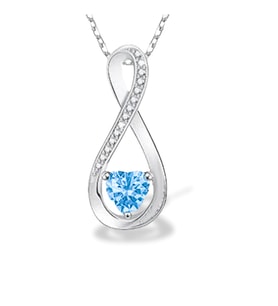 Swarovski Zirconia Kalp ve Sonsuzluk Kadın Kolye  925K Gerçek Gümüş  Londan Blue Zirconia
