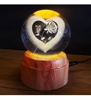 Usb'li Dönen Cam Küre Kalp Gül
