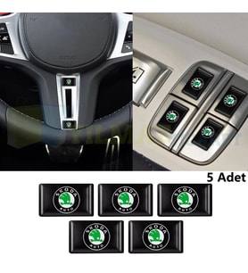 Skoda Logo Direksiyon Jant Vites Torpido Damla Silikon Oto Sticker 5 Adet ( 17 x 11 mm Ölçü )