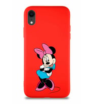 Apple iPhone XR Soft Premier Kapak Minnie Mouse-D Tasarımlı Silikon Kılıf - Kırmızı (Şeffaf)