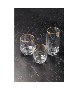 Lav Gold Yaldızlı Diamond 18 Parça Meşrubat Su Takımı (Renksiz)