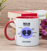 Kişiye Özel İkizler Burcuna Hediye Kırmızı Kupa Bardak