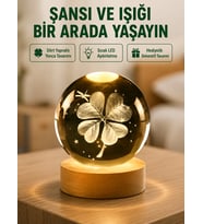 Yonca Figürlü Cam Küre USB Işıklı Ahşap Tabanlı Dekoratif Masa Lambası