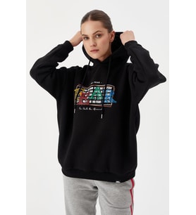 No Fear Kadın Sweatshirt Oversize Kapüşonlu Siyah 72476