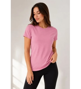 Basic Tişört Bisiklet Yaka Kısa Kol Günlük Yazlık Slim Fit T-Shirt - Pembe
