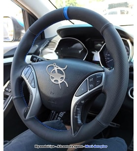 Hyundai i30 Elentra Araca Özel Dikmeli Direksiyon Kılıfı NOKTA NUBUK MAVİ İPLİ (Karışık)