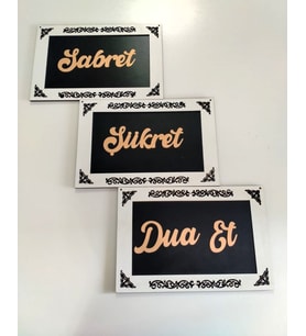 Sabret Şükret Dua Et 3lü set Duvar Süsü Beyaz Çerçeveli ( Gold ve gümüş seçenek vardır)