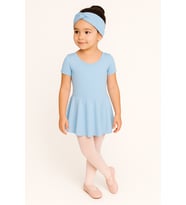 Kısa Kollu Etekli Full Lycra Coton Bale Mayosu-Çocuk (Bebe Mavi)