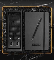 Kişiye Özel İkili Kol Düğmesi & Exclusive Kravat & Kişiye Özel Defter & Kalem Hediye Seti