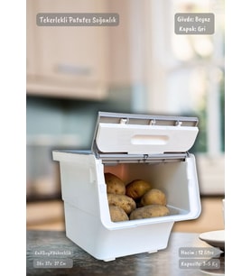 Tekli Tekerlekli Patateslik Soğanlık Oyuncak Kutusu Patates Soğan Sepeti Motek Gri 12 Lt