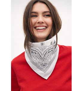 Kadın Etnik Desenli %100 Pamuk Bandana Fular Çok Amaçlı Saç Boyun Bilek Aksesuar (Beyaz)