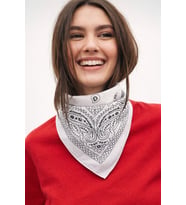 Kadın Etnik Desenli %100 Pamuk Bandana Fular Çok Amaçlı Saç Boyun Bilek Aksesuar (Beyaz)