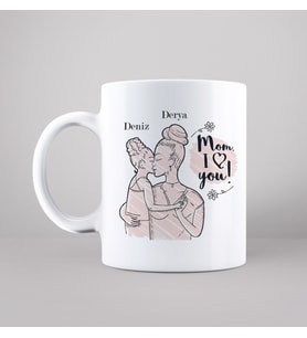 Seni Seviyorum Anne ( I Love You Mom ) Tasarımlı Kupa Kişiye Özel