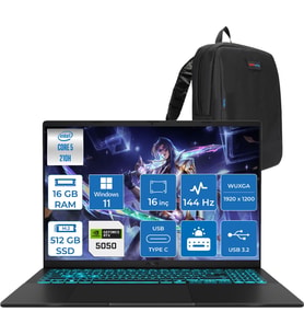 Asus Vivobook 16 V3607VH Intel Core 5 210H 16GB Ddr5 512GB SSD RTX5050 Gddr7 8gb Windows 11 Home 16" WUXGA(1920X1200) 144HZ 300NITS Taşınabilir Bilgisayar RP075H02 + Zetta Çanta