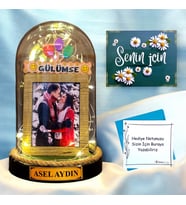 Kişiye Özel Led Işıklı Fanus  Fotoğraflı ve İsimli Tasarım  GÜLÜMSE