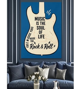 Gitar Rock Roll Afişi Dekoratif Kanvas - Mdf Ahşap Tablo