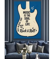 Gitar Rock Roll Afişi Dekoratif Kanvas - Mdf Ahşap Tablo