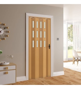 Faran Dekorasyon 72 x 215 Meşe Renk Camlı Pvc Akordiyon Katlanır Kapı - FRNAKMODEL-74