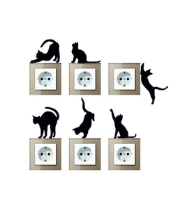 6'lı Priz Kedi Sticker Set Siyah Etiket Duvar Sticker