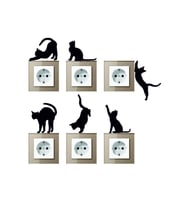 6'lı Priz Kedi Sticker Set Siyah Etiket Duvar Sticker