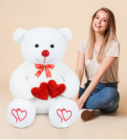 Pandamke 130 Cm Çift Kalp Tutan Peluş Ayı (%100) Yerli (Beyaz)