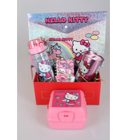 DEKOMUS İLE ÖZEL KUTULU LİSANSLI HELLO KITTY MATARA VE BESLENME KABI İLE KIRTASİYE OKUL SETİ (Pembe)