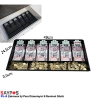 Metal Mandallı Rampalı Çekmece İçi Para Düzenleyici 6 Banknot 4 Bozuk Para Gözlü 49x24,5x3,5cm