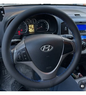 DİKİŞLİ DİREKSİYON KILIFI SİYAH DERİ MAVİ DİKİŞLİ HYUNDAİ İ20 İÇİN