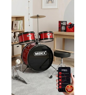 Midex CD300X-RD Akustik Junior Çocuk Baterisi Davulu Seti 5-14 Yaş İçin Full Set