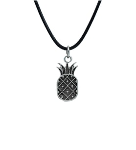 Ananas Deri ip Kolye - Gümüş Kaplama - Kadın Erkek Kolye - No:983