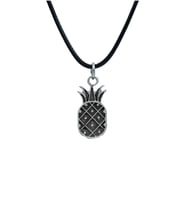 Ananas Deri ip Kolye - Gümüş Kaplama - Kadın Erkek Kolye - No:983