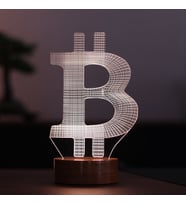 Bitcoin Figürlü Dekoratif Hediye Led Masa Lambası 7 Işık Rengi Ahşap Taban