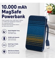 Powerbank 10.000 mAh Dahili Magsafe Type-C Kablolu Karbon Desenli Taşınabilir Şarj Cihazı
