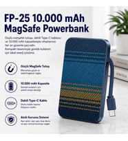 FP-25 10.000 mAh Dahili Magsafe Type-C Kablolu Powerbank Karbon Desenli Taşınabilir Şarj Cihazı