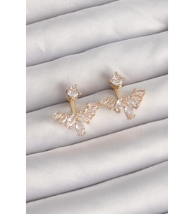 Pirinç Gold Renk Zirkon Taşlı V Model Küpe 5886 - EEEEEE7327-6037