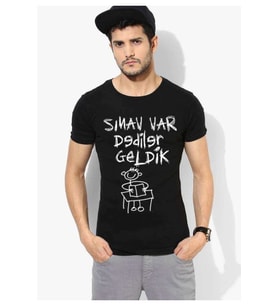 Tshirthane Sınav var  O Yaka Siyah Komik Baskılı Erkek Dar Kesim Slim Fit t-shirt