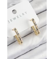 Pirinç Zirkon Taşlı Çiçek Desenli Model Gold Renk Kadın Küpe (Altın)