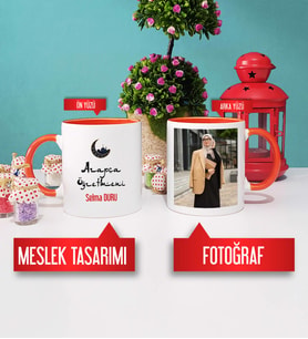 Arapça Öğretmenine Hediye Arapça Öğretmeni Kupa Bardak Turuncu Fotoğraflı