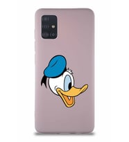 Samsung Galaxy A51 Soft Premier Kapak Donald Duck-F Tasarımlı Silikon Kılıf - Pudra (Şeffaf)
