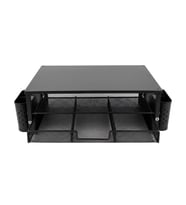 Temel Siyah Ahşap Üst Tablalı Metal Mesh Monitör Yükseltici Stand Çekmeceli Kalemlikli Masaüstü Organizer 9214