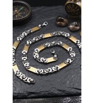 Paslanmaz Çelik Euro Kral Model Erkek Kolye Zincir Ve Bileklik Set 10Mm Grek Desenli 902931
