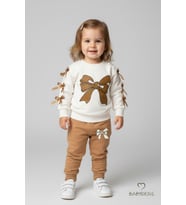 BABYDEN'S Fiyonklu Kız Bebek 2’li Eşofman Takımı Omuz Çıtçıtlı,Yan Kurdele Detaylı,%100Pamuk Mevsimlik Alt-Üst (Kahverengi)