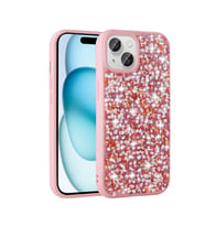 iPhone 15 Kılıf Parlak Taşlı Tasarım Linea Kılıf (Pembe)