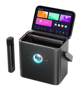 Ikarao Partybox Shell S3 80W Karaoke Bluetooth Hoparlör Seti, 7.1" Dahili Tablet, 2 Kablosuz Mikrofon, RGB Işıklı Taşınabilir Hoparlör, Siyah