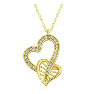 Gümüş Gold Birleşmiş Kalpler Kadın Kolye