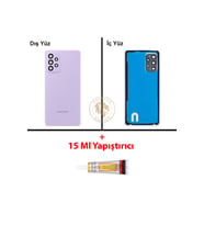 Samsung Galaxy A72 Mor Renk Uyumlu Lensli Arka Kapak + B7000 Yapıştırıcı Arka Cam Batarya Kapağı Pil Kapağı Lazer Kesim Back Cover Galaxy A72 Uyumlu