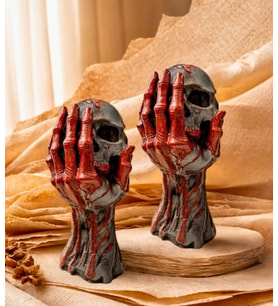 2 Adet Kuru Kafa Goth Hallowen Temalı Muhteşem Detaylara Sahip Doğal Soya Mum (Haki-Beyaz-Kırmızı-Siyah-İndigo)