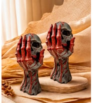 2 Adet Kuru Kafa Goth Hallowen Temalı Muhteşem Detaylara Sahip Doğal Soya Mum (Haki-Beyaz-Kırmızı-Siyah-İndigo)