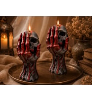 2 Adet Kuru Kafa Goth Hallowen Temalı Muhteşem Detaylara Sahip Doğal Soya Mum (Haki-Beyaz-Kırmızı-Siyah-İndigo)